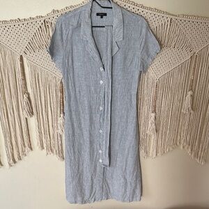 Quince Gray Pinstripe Linen Button-Down Tunic